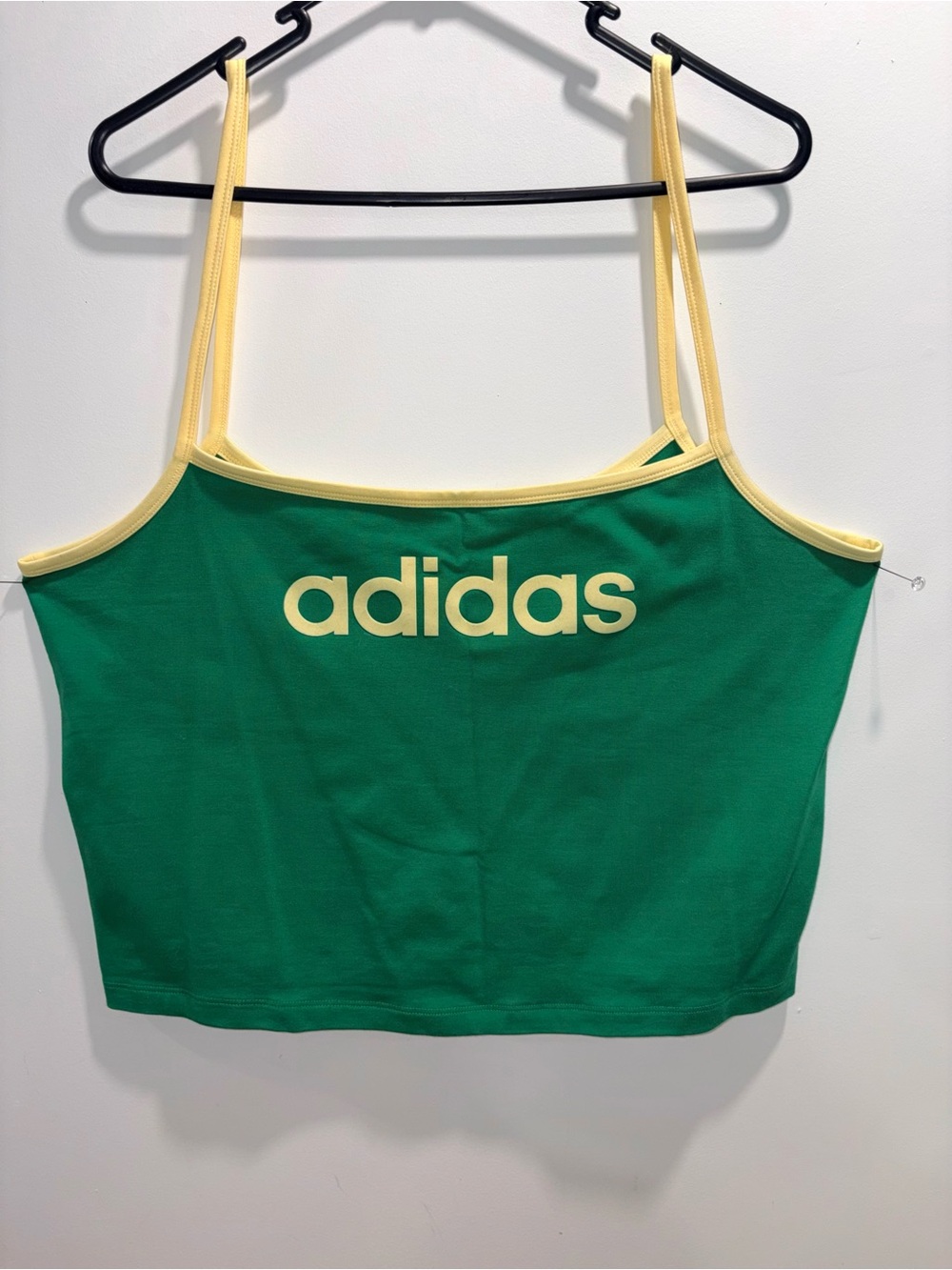 adidas Green Crop Tank with Yellow Trim and Logo